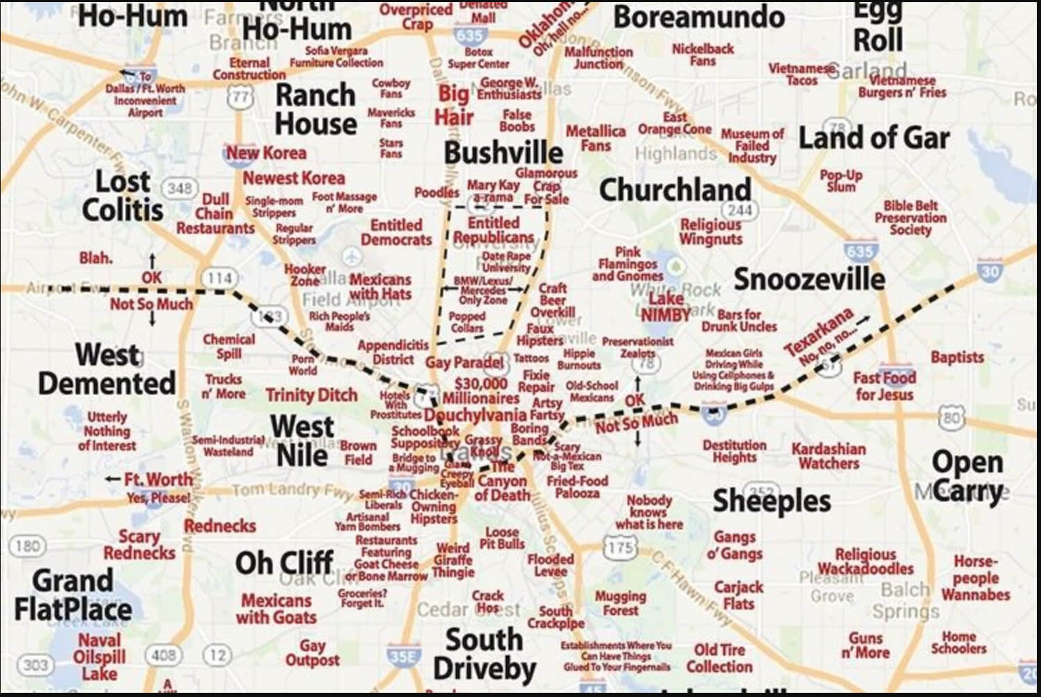 Dallas Les quartiers Carte Texas